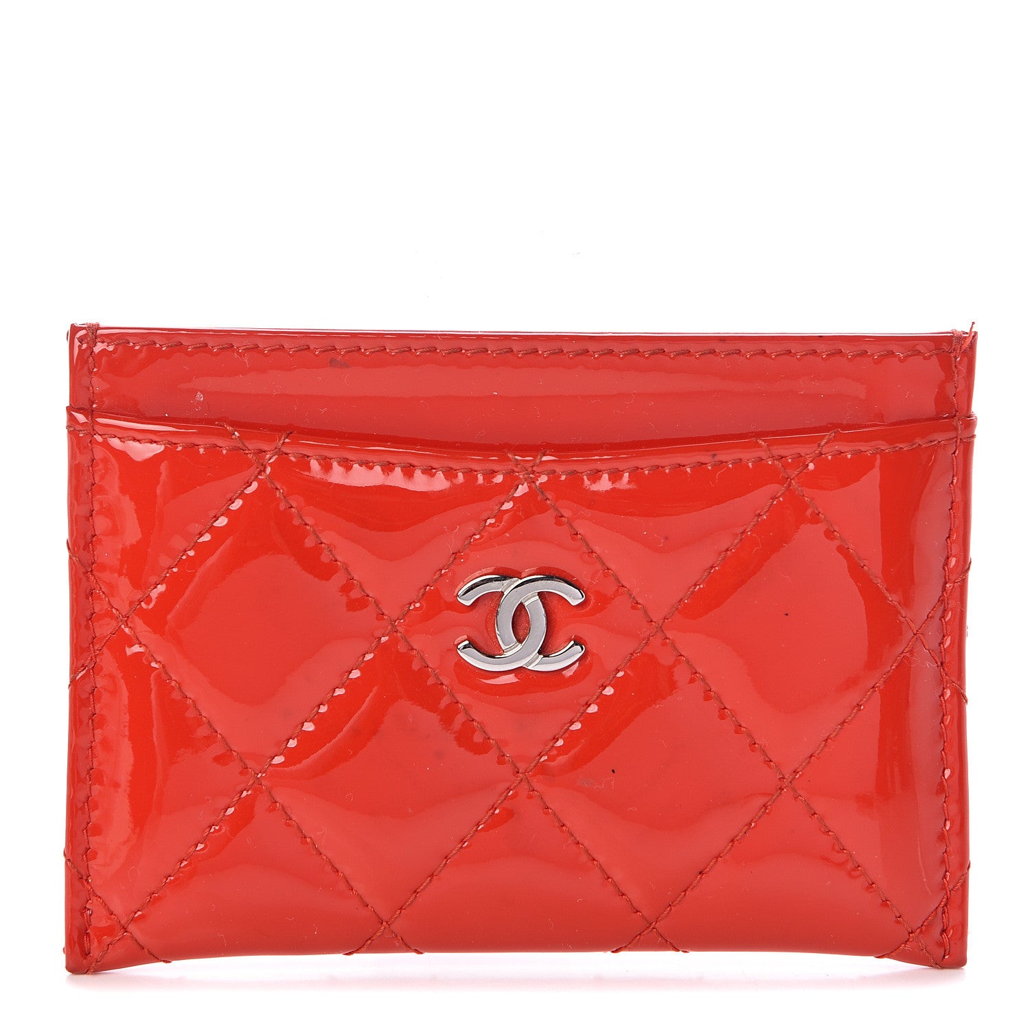 Chanel Patent Quilted Card Holder Red 1 of 9