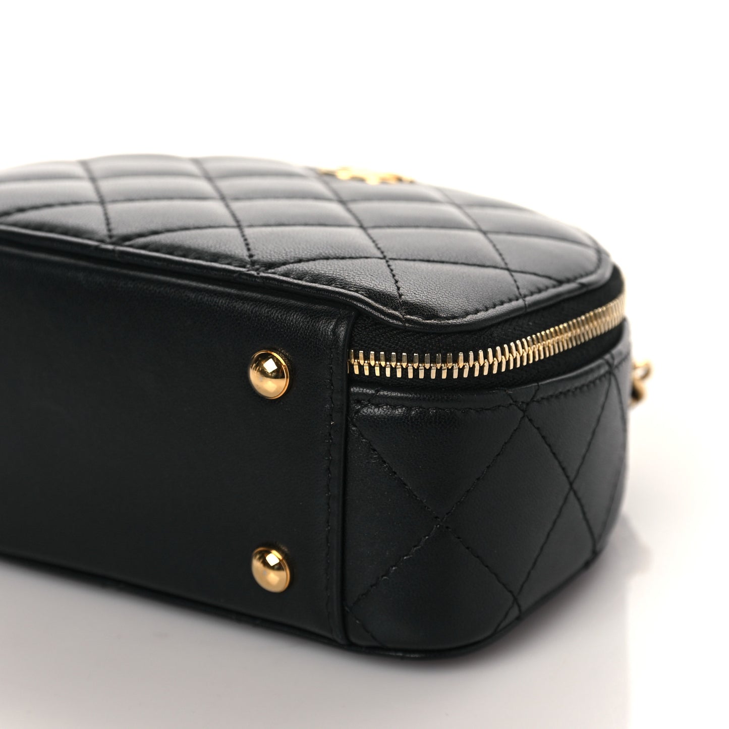 Lambskin Quilted Chic Riviera Top Handle Vanity Case Black