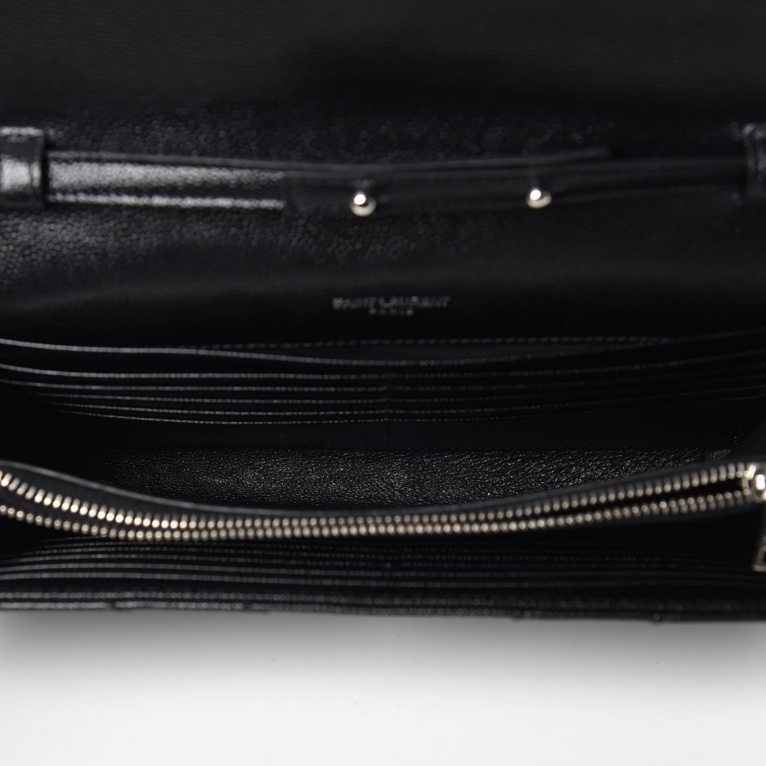 Saint Laurent Grain De Poudre Matelasse Chevron Monogram Chain Wallet Black 5 of 7