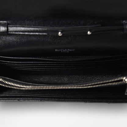 Saint Laurent Grain De Poudre Matelasse Chevron Monogram Chain Wallet Black 5 of 7