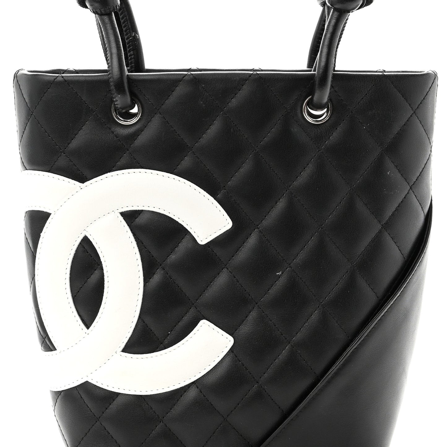 Calfskin Quilted Small Cambon Tote Black White