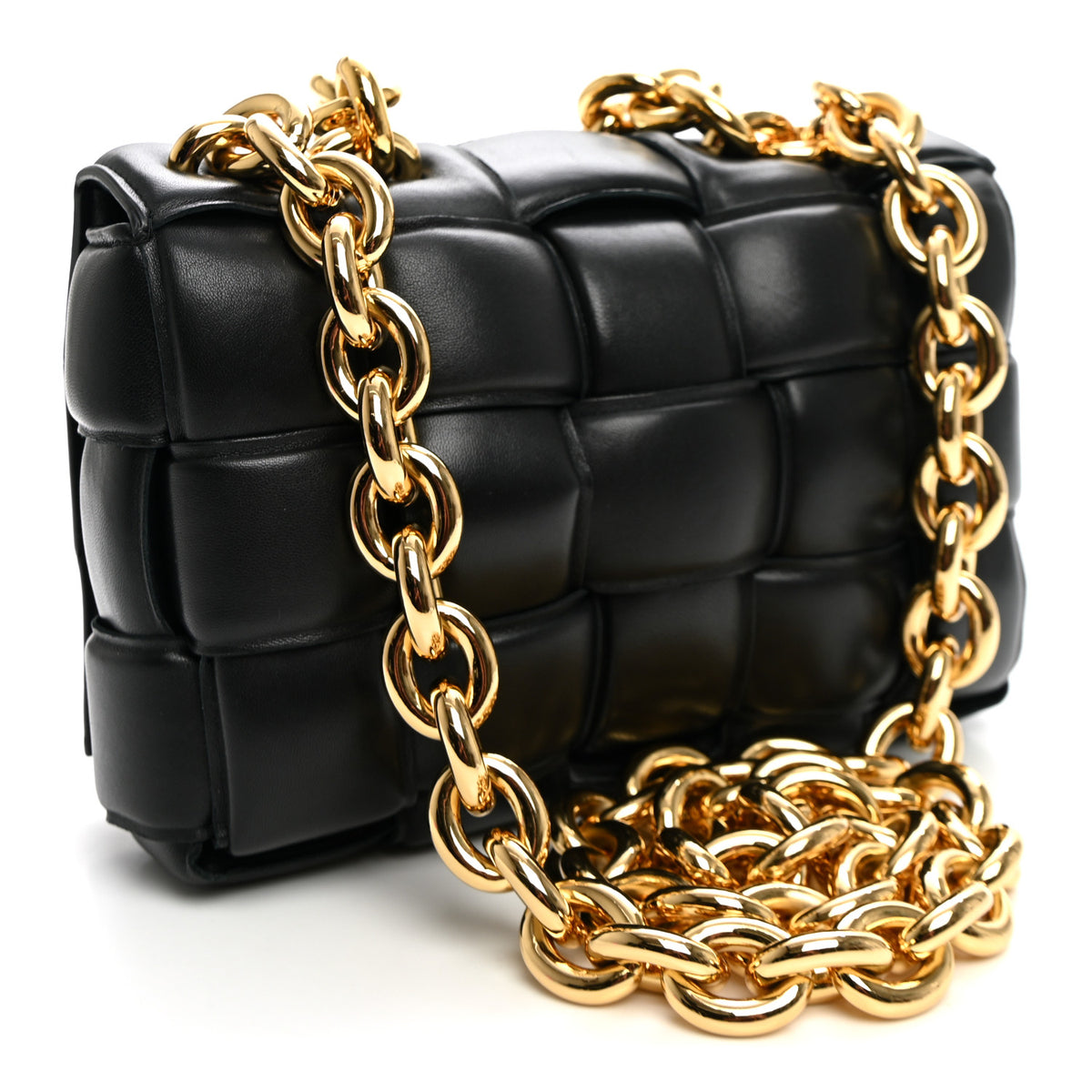 Lambskin Maxi Intreccio Padded Chain Cassette Crossbody Bag Black