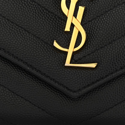 Saint Laurent Grain De Poudre Matelasse Chevron Small Monogram Envelope Wallet Black 8 of 8