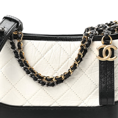 Chanel Aged Calfskin Quilted Small Gabrielle Hobo Black White 8 of 10