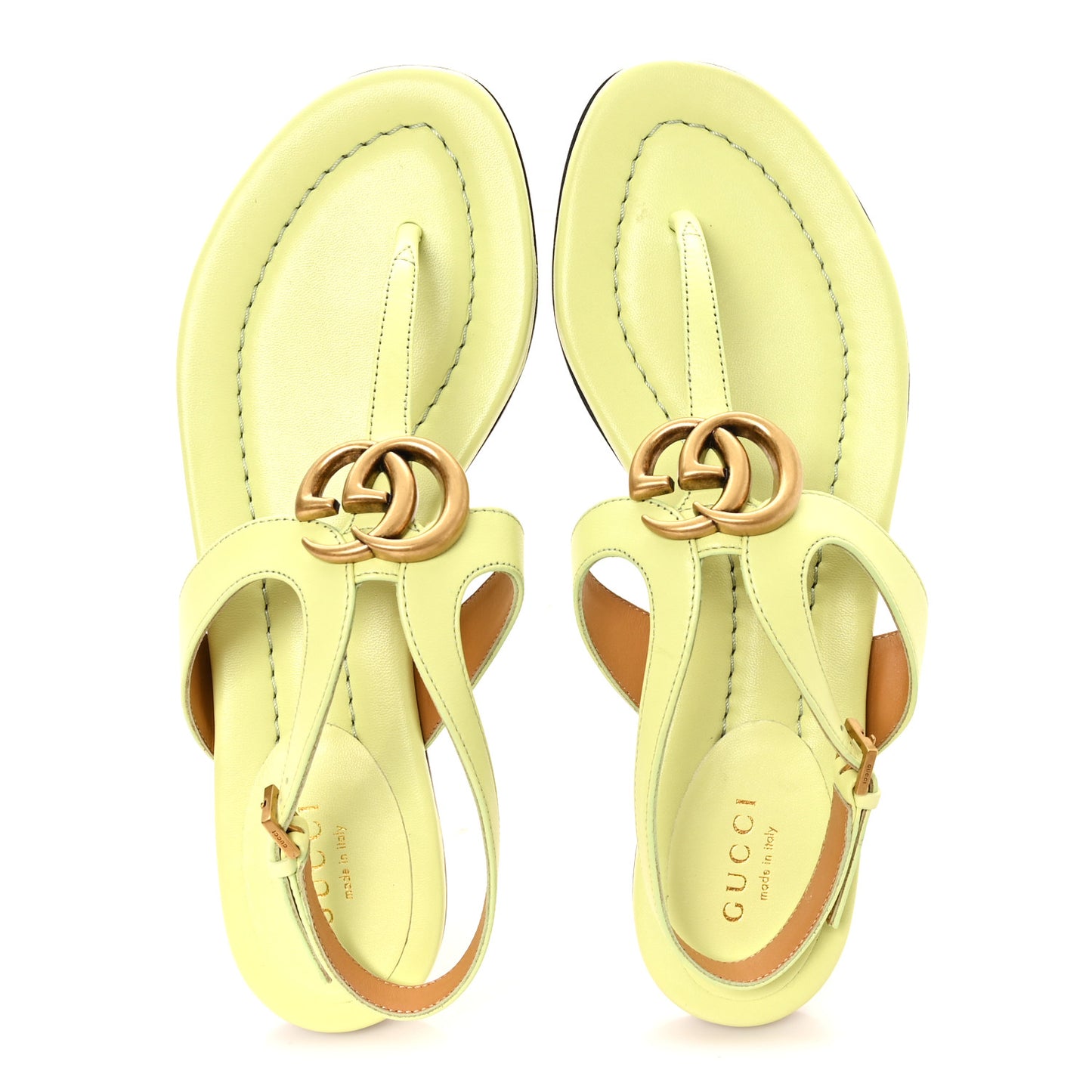 Calfskin Double G Thong Flat Sandals 36.5 Pistachio Green