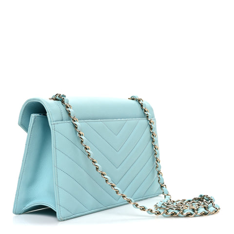 Calfskin Quilted Chevron Envelope Flap Turquoise