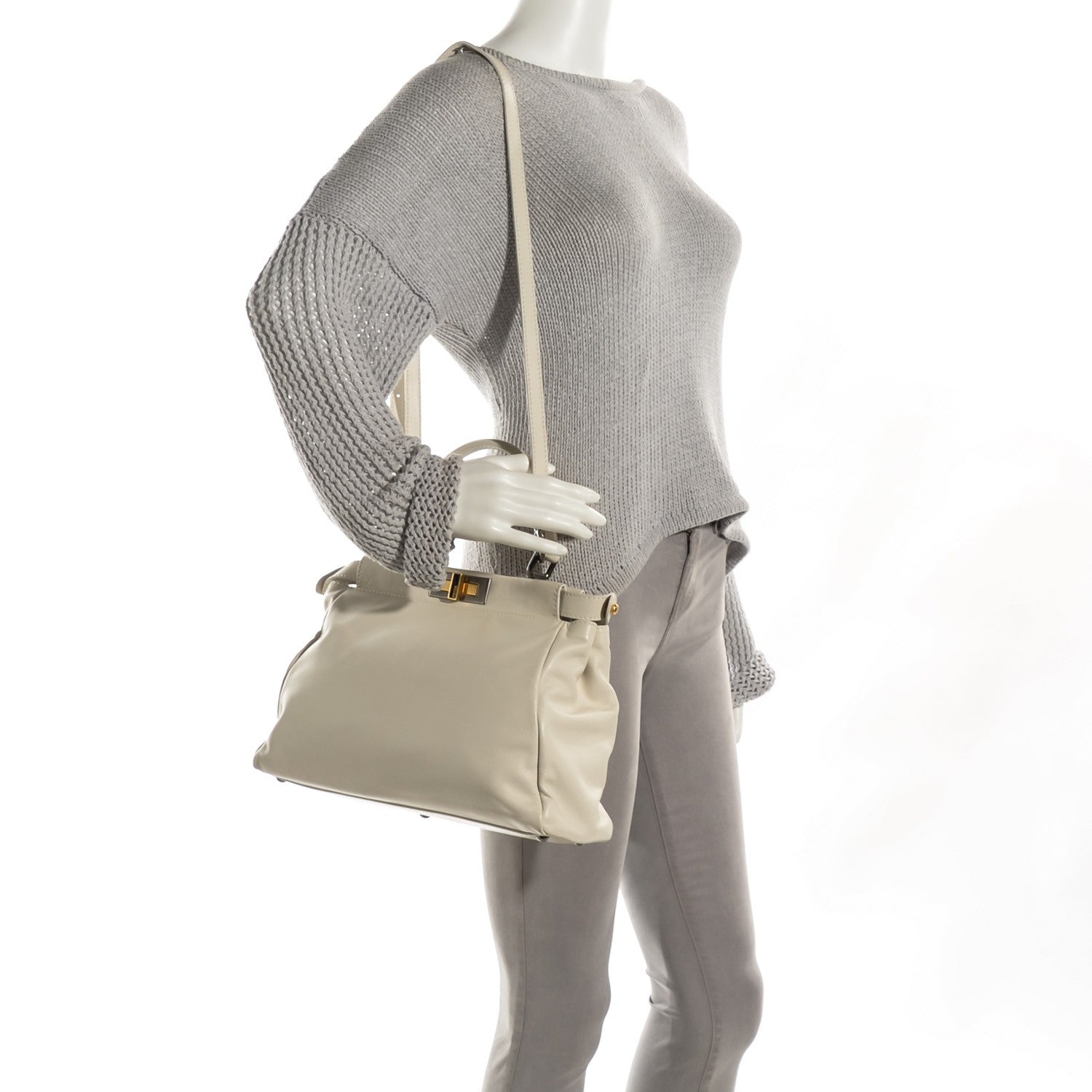 Fendi Vitello Calfskin Medium Peekaboo Iconic Satchel Milk White 2 of 9