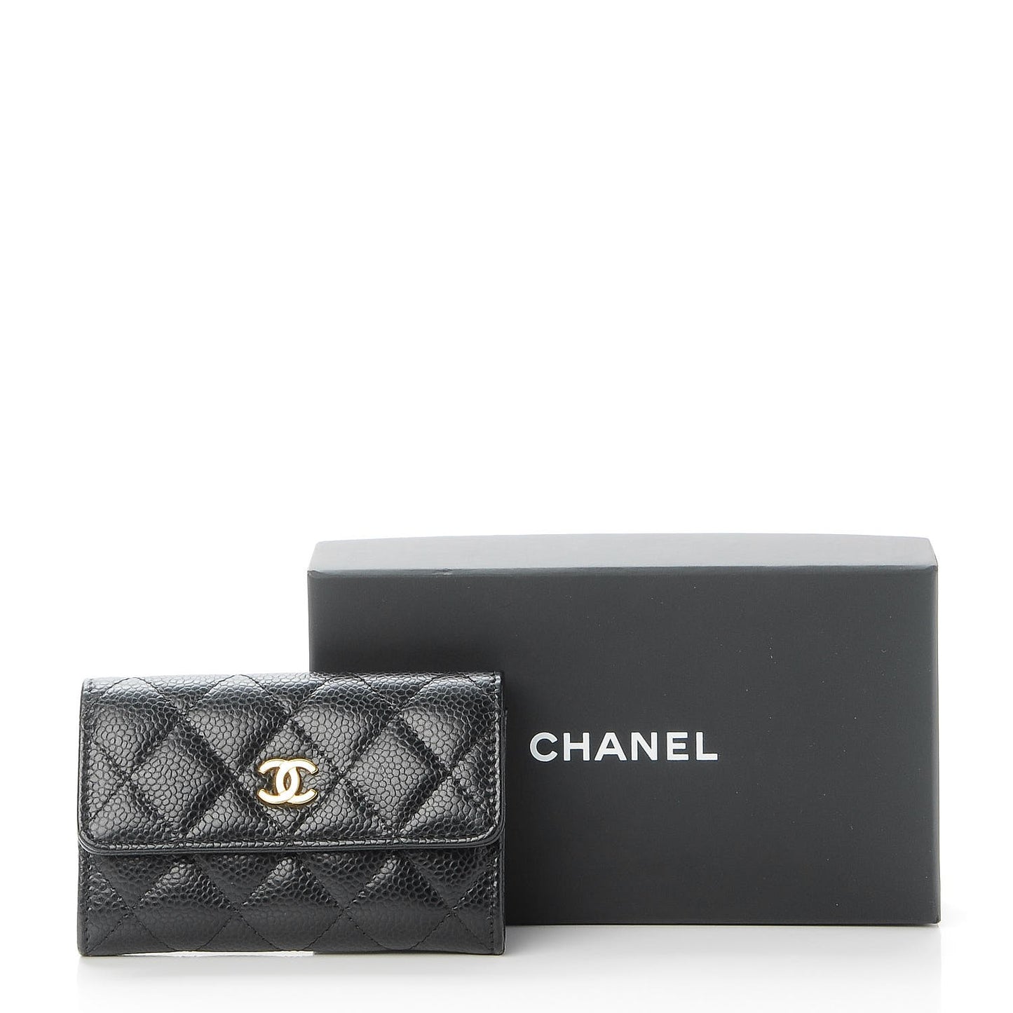 Caviar Quilted Flap Card Holder Black