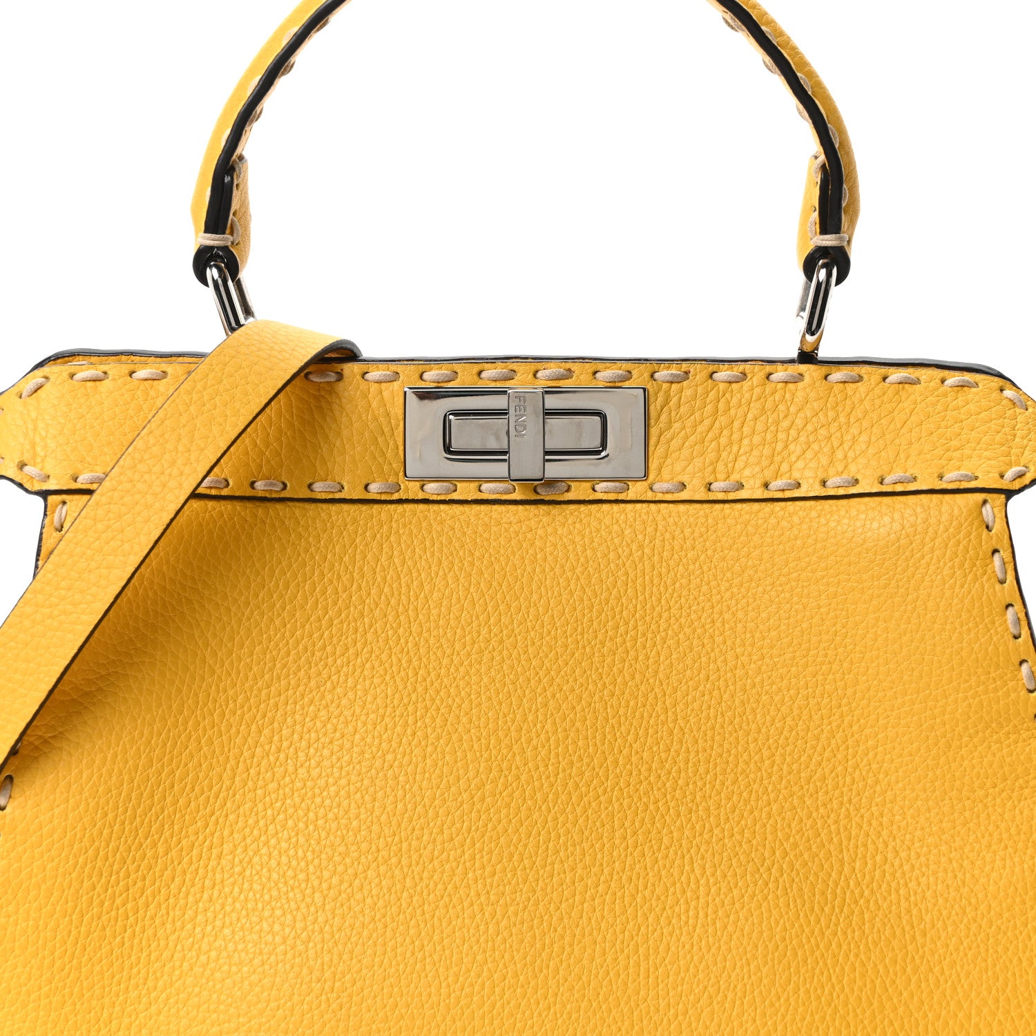 Fendi Vitello Granato Camoscio Selleria Macro Stitchings Medium Peekaboo I SEE U Satchel Mimosa 7 of 9
