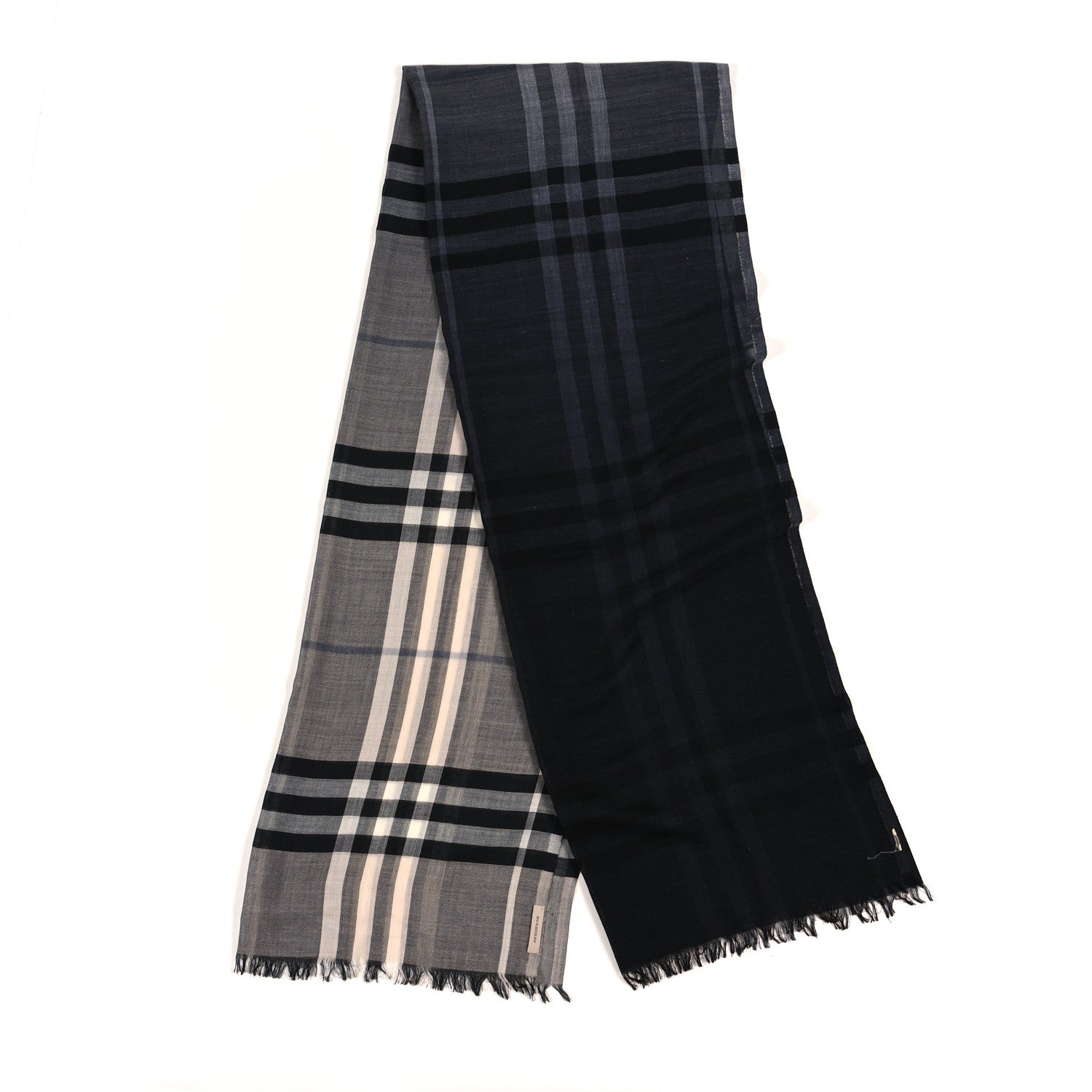 Burberry Wool Silk Gauze Giant Check Lightweight Scarf Grey 2 of 3