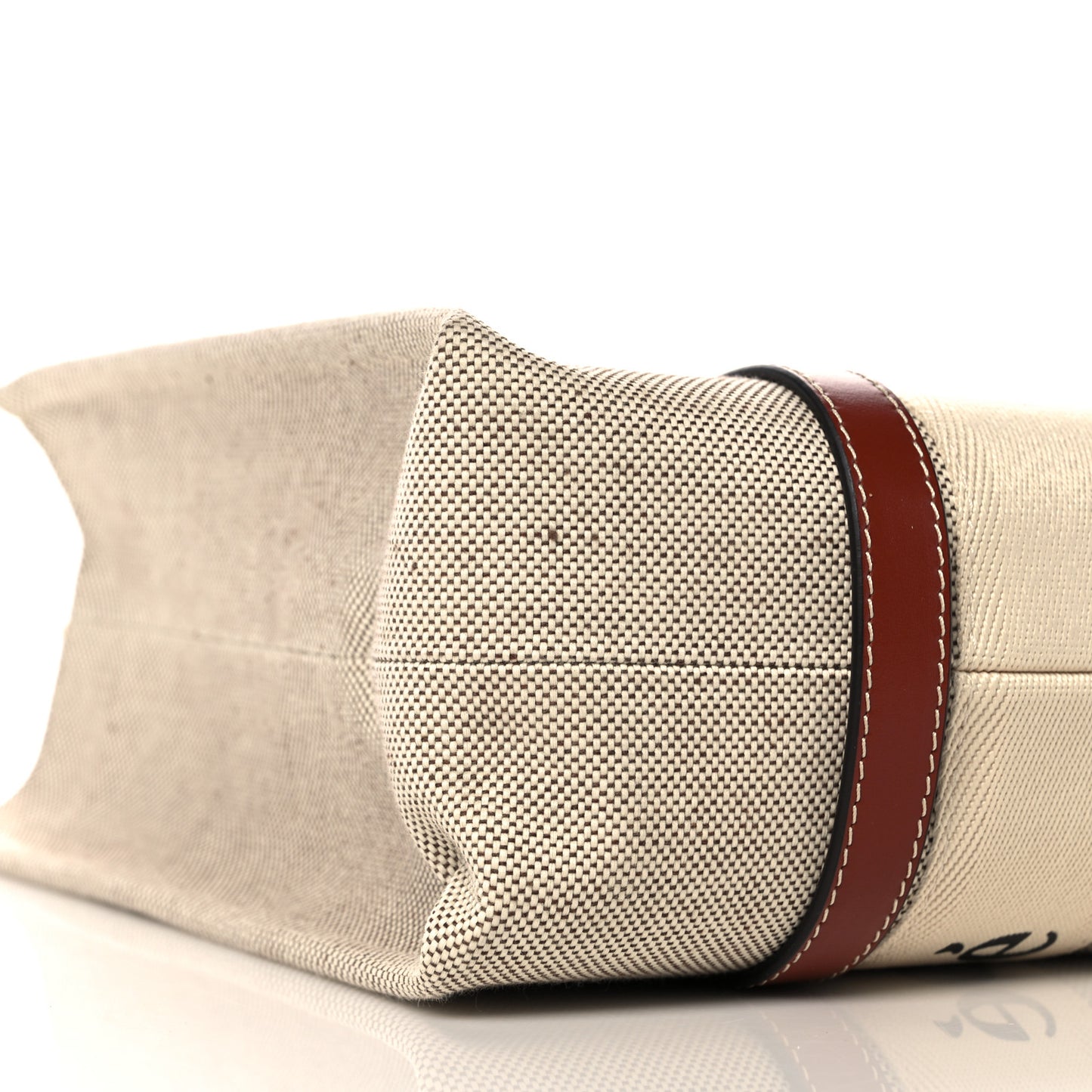 Cotton Calfskin Medium Woody Ribbon Tote White Brown