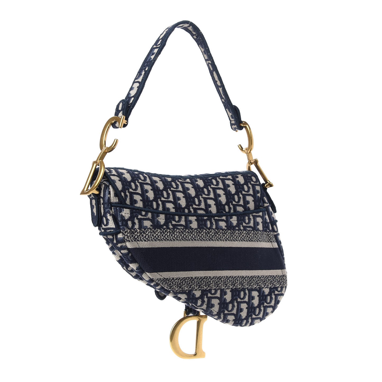 Oblique Embroidered Saddle Bag Blue