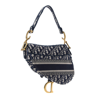 Christian Dior Oblique Embroidered Saddle Bag Blue 3 of 10