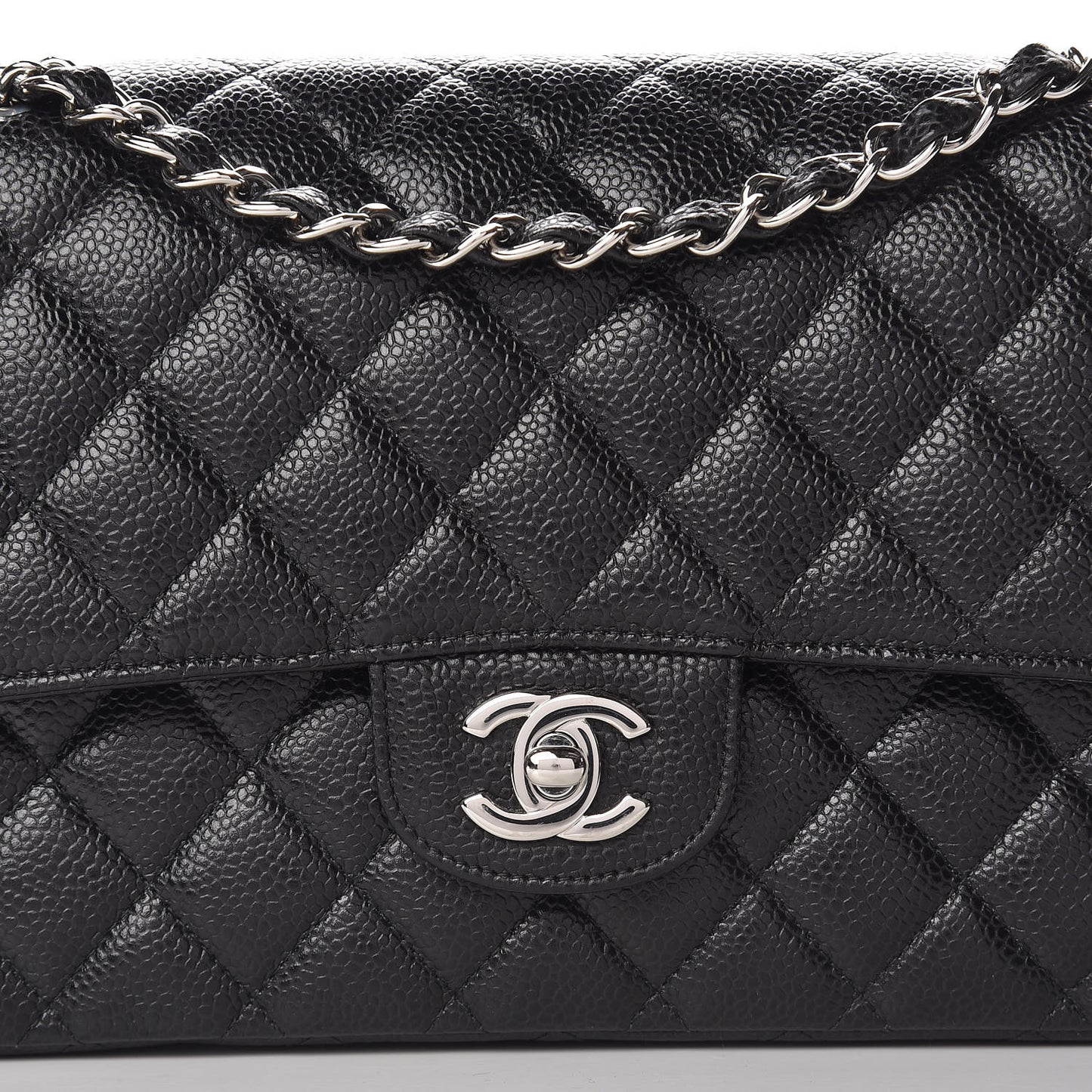 Caviar Quilted Medium Double Flap Black