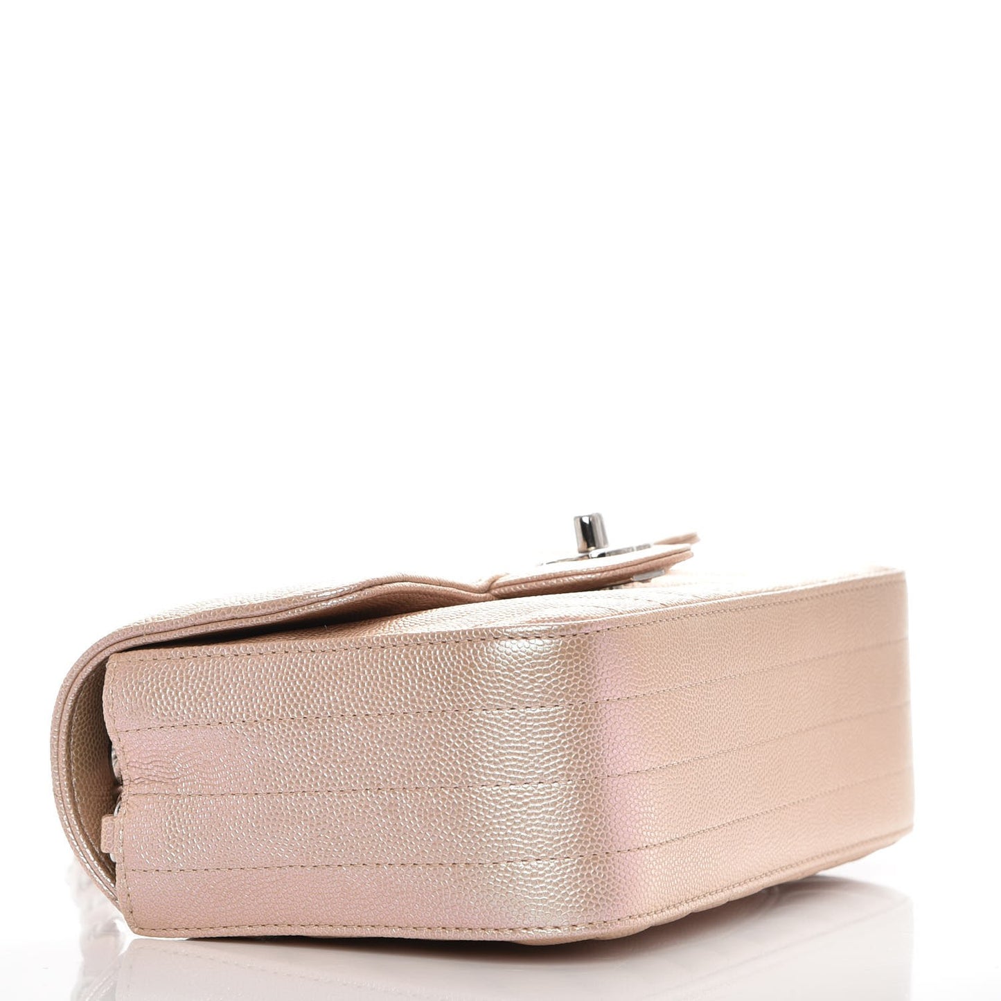 Iridescent Caviar Chevron Quilted Mini Rectangular Flap Light Gold