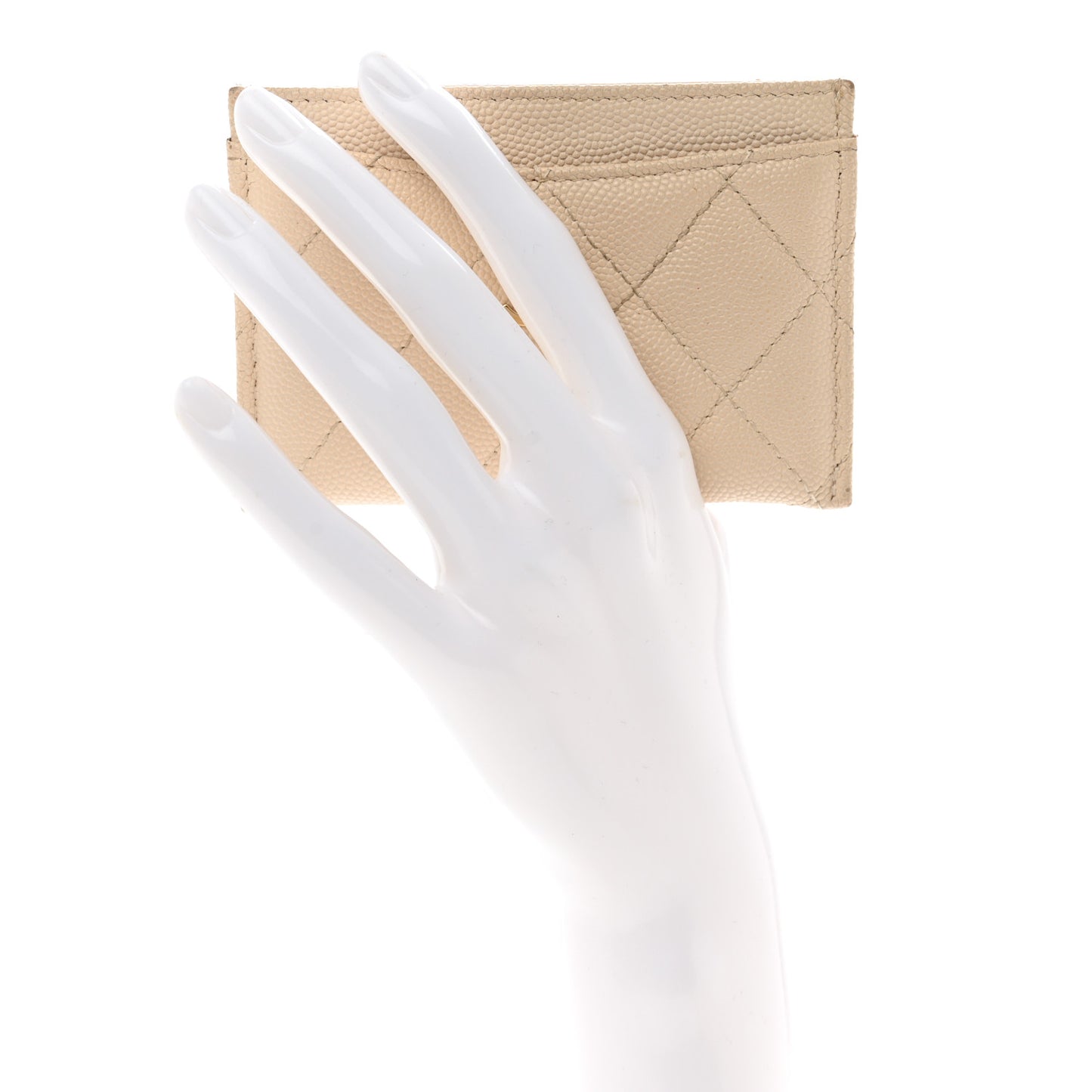 Caviar Quilted Card Holder Light Beige