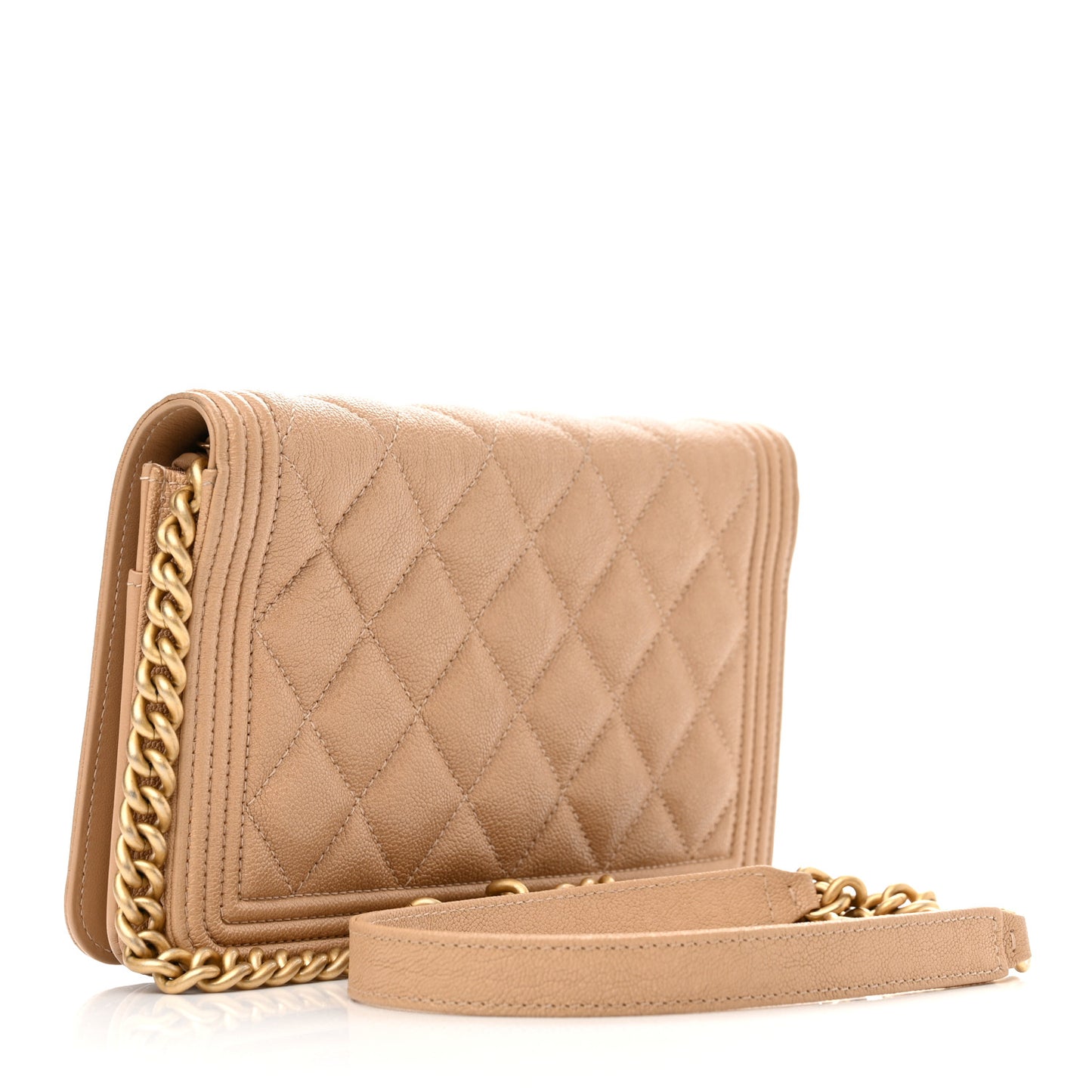 Caviar Quilted Boy Wallet On Chain WOC Dark Beige