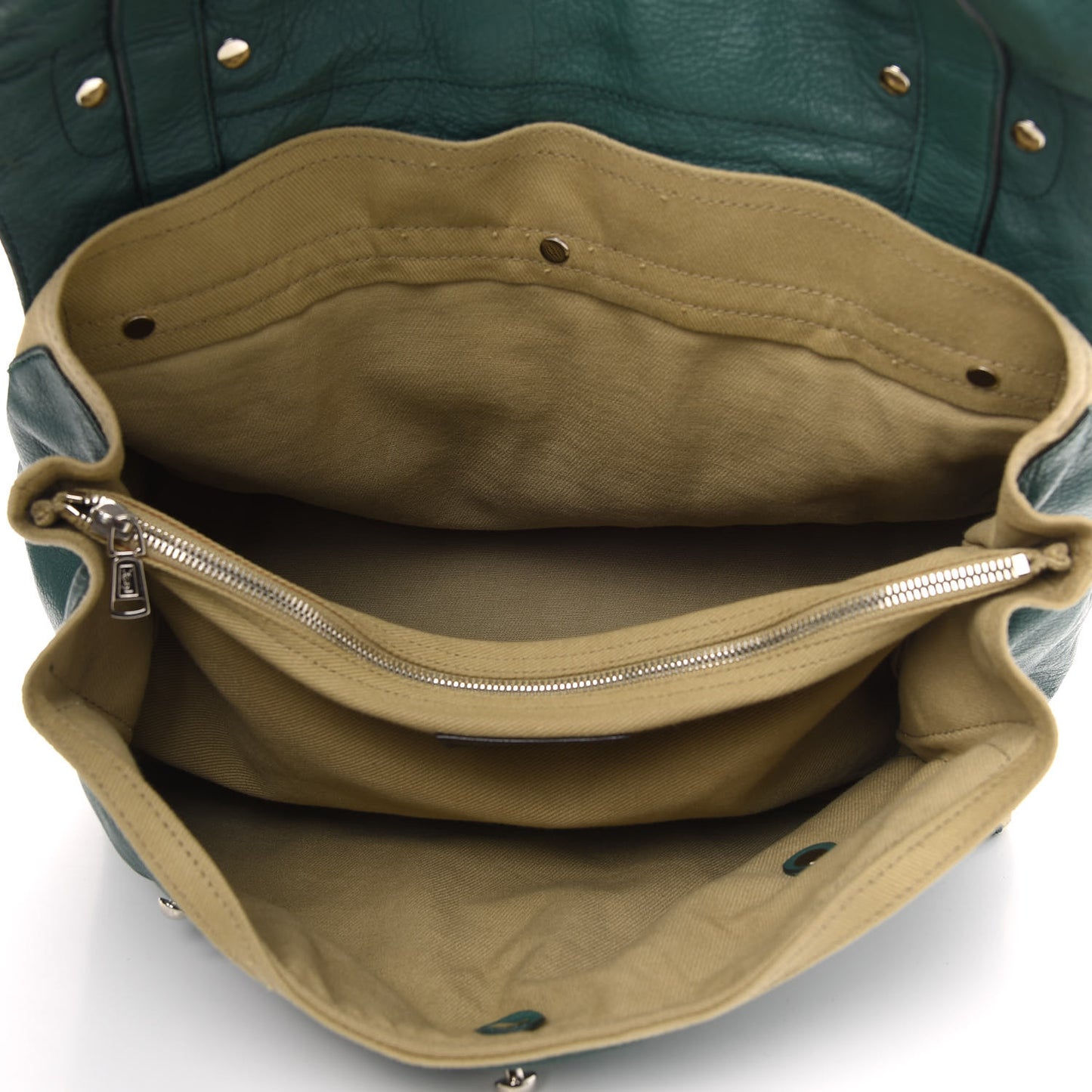 Calfskin Canvas Large Muse Two Green Beige