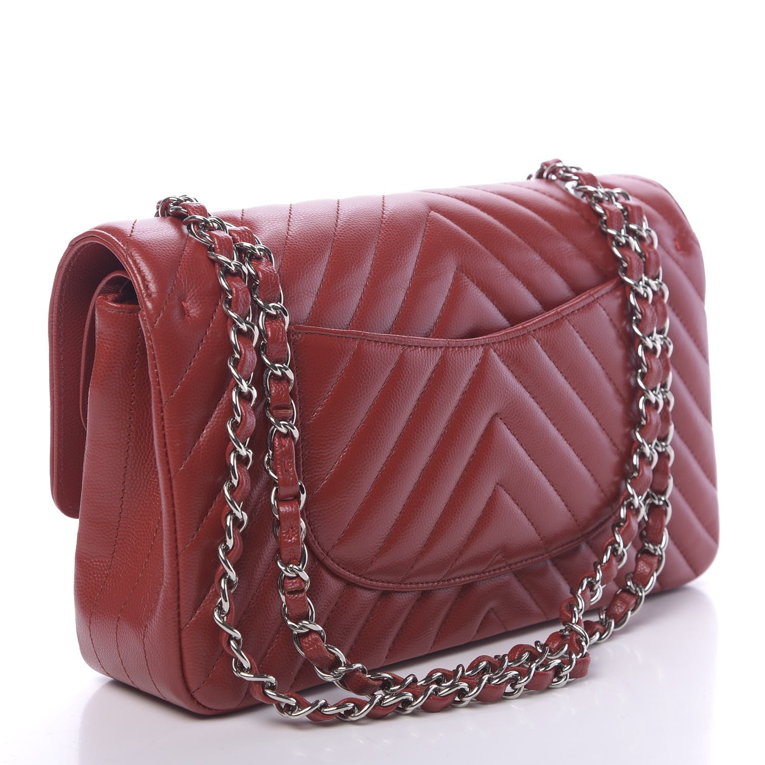 Chanel Caviar Chevron Quilted Medium Double Flap Dark Red 3 of 10