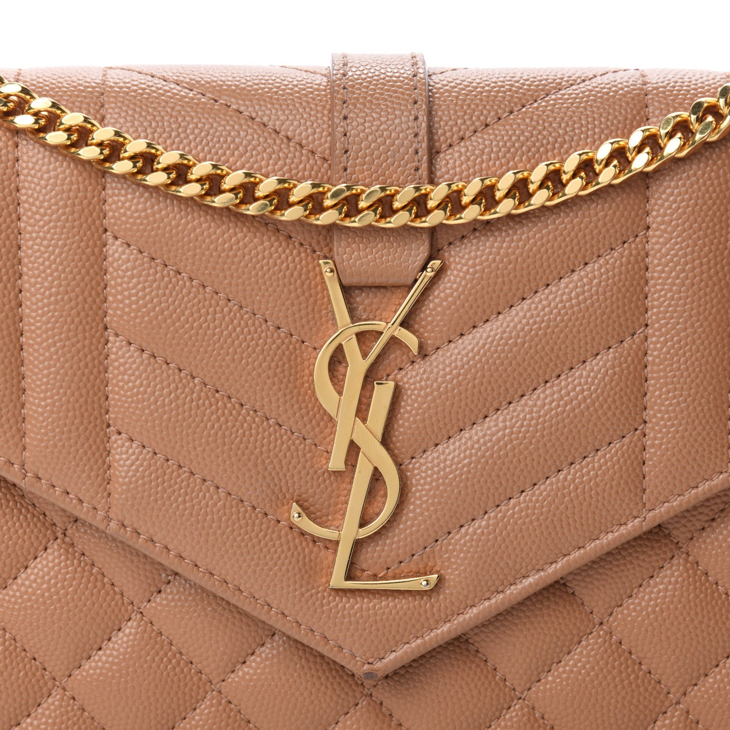 Saint Laurent Grain De Poudre Mixed Matelasse Triquilt Monogram Chain Wallet Dune 11 of 11