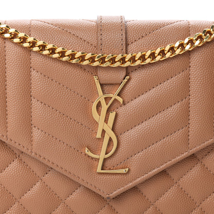 Saint Laurent Grain De Poudre Mixed Matelasse Triquilt Monogram Chain Wallet Dune 11 of 11