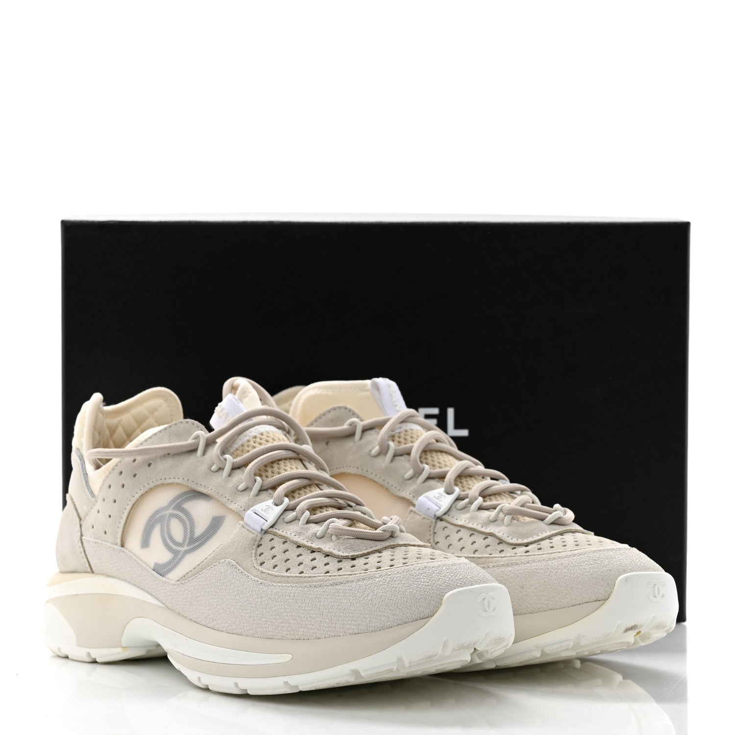 Chanel Suede Calfskin Mens CC Sneakers 42 White 8 of 8