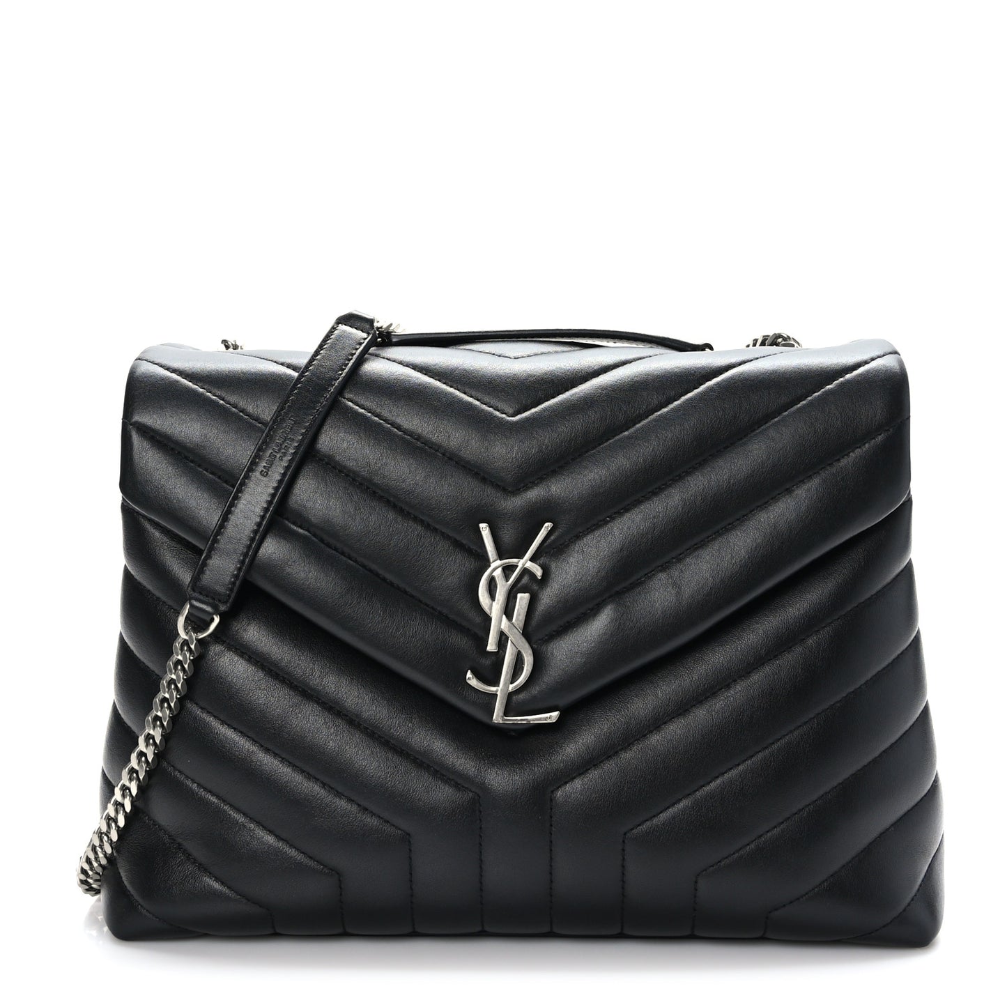Calfskin Y Quilted Monogram Medium Loulou Chain Satchel Black
