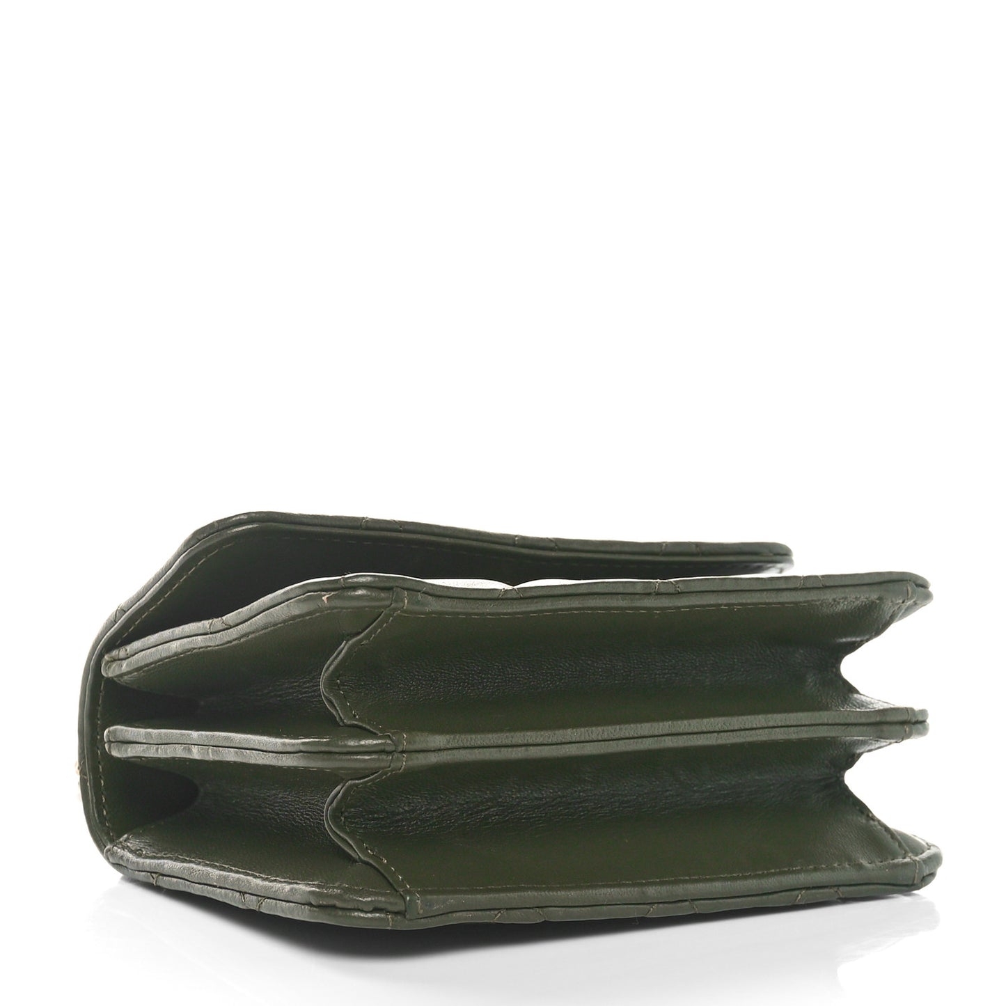 Lambskin Quilted Chain Top Handle Clutch With Chain Khaki