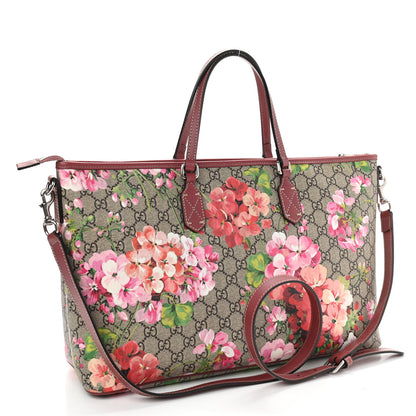 Gucci GG Supreme Monogram Blooms Medium Zippered Tote Beige Multicolor Dry Rose 3 of 10