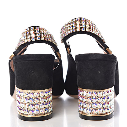 Gucci Kid Scamosciato Crystal Square G Madelyn Slingbacks 35.5 Black 9 of 10