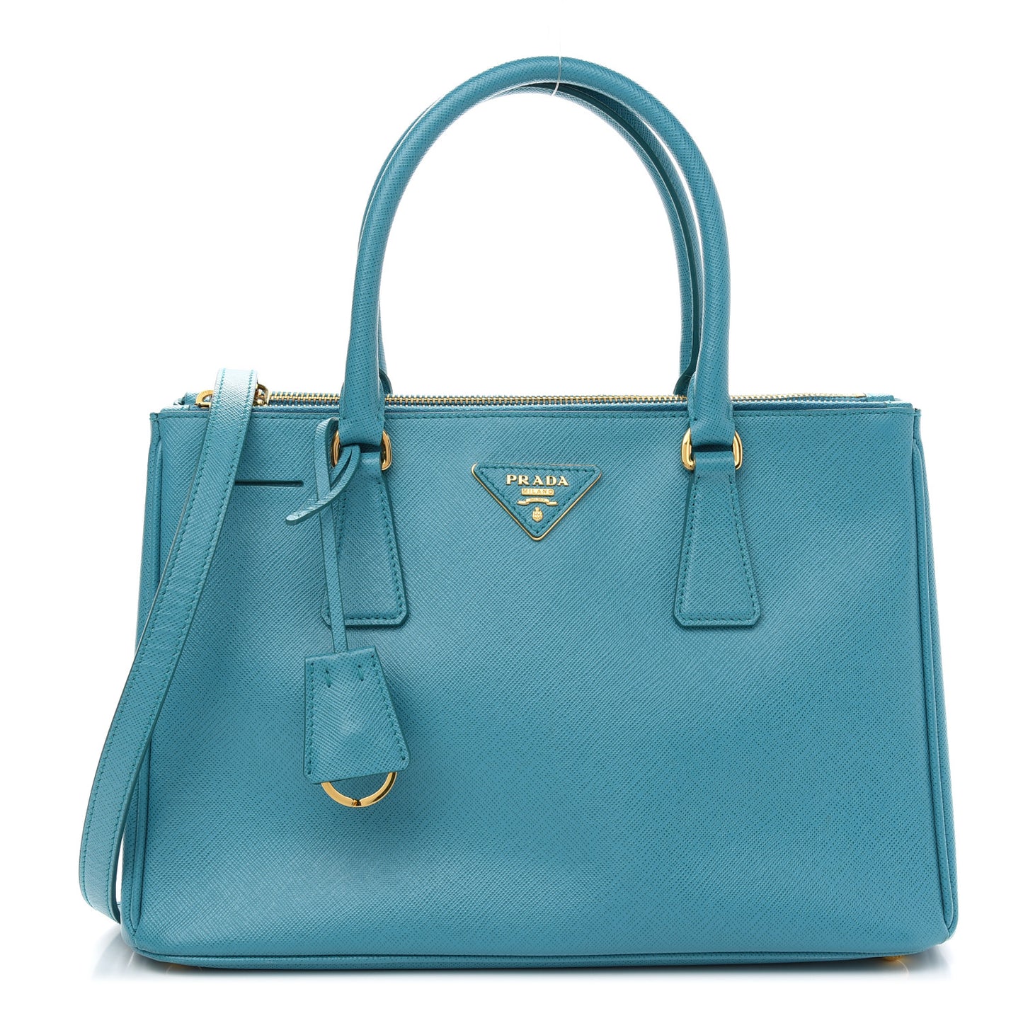 Saffiano Lux Small Double Zip Tote Turchese