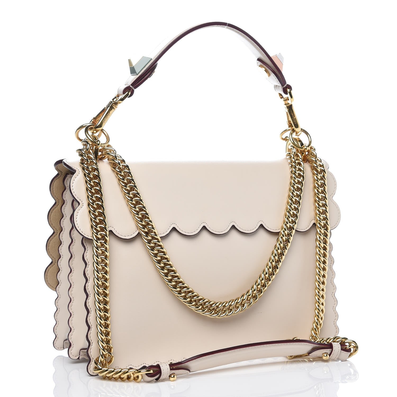 Fendi Vitello Liberty Scalloped Studded Kan I Shoulder Bag Camelia 3 of 9