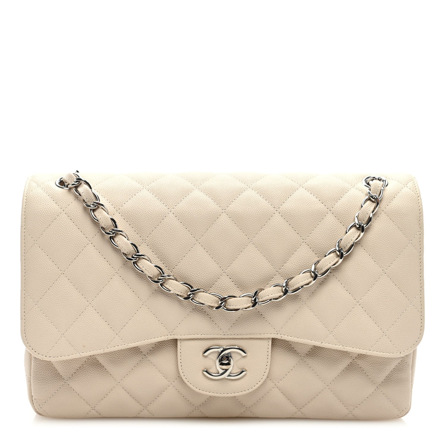 Chanel Caviar Quilted Jumbo Double Flap Ivory 1 of 10