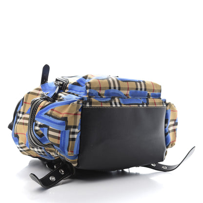 Burberry Vintage Check Graffiti Print Large Rucksack Backpack Blue Antique Yellow 3 of 13