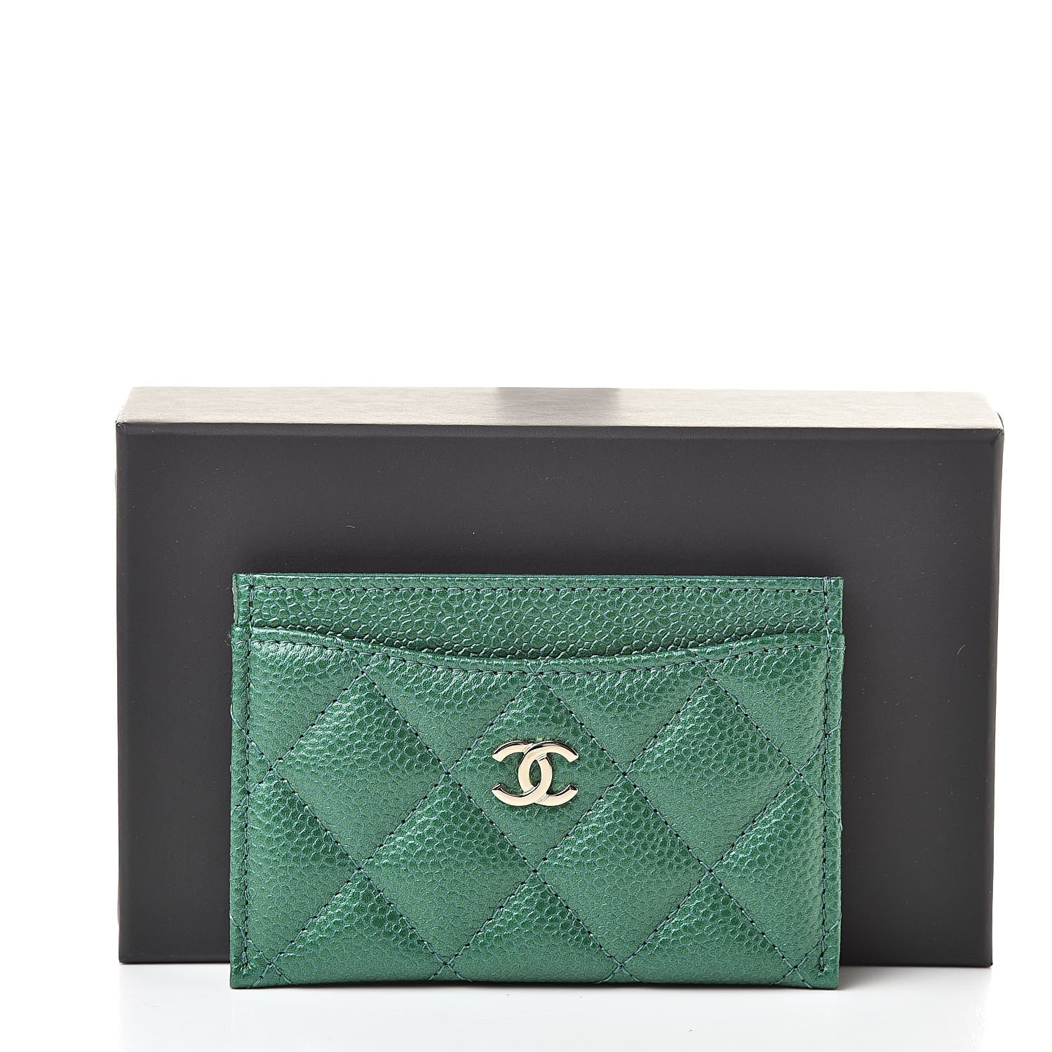 Chanel Metallic Caviar Quilted Card Holder Green 9 of 9