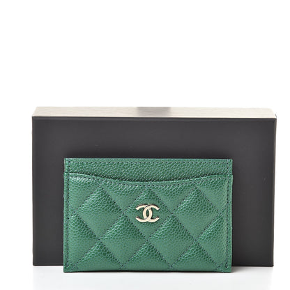 Chanel Metallic Caviar Quilted Card Holder Green 9 of 9