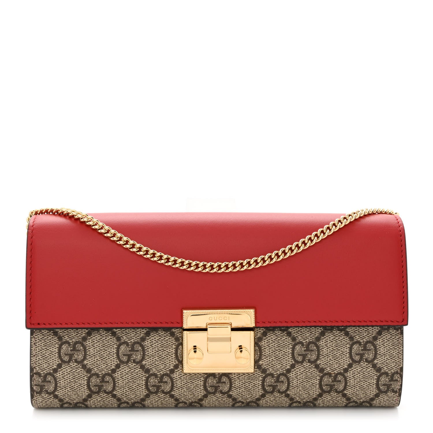 Gucci GG Supreme Monogram Moon Calfskin Padlock Continental Chain Wallet Beige Ebony Hibiscus Red New Rosette 1 of 11