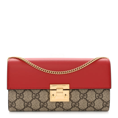 Gucci GG Supreme Monogram Moon Calfskin Padlock Continental Chain Wallet Beige Ebony Hibiscus Red New Rosette 1 of 11