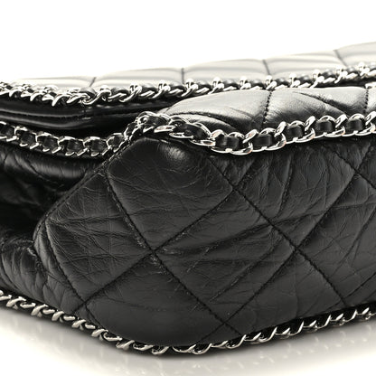 Chanel Crumpled Calfskin Quilted Large Chain All Over Flap Bag Black 8 of 9
