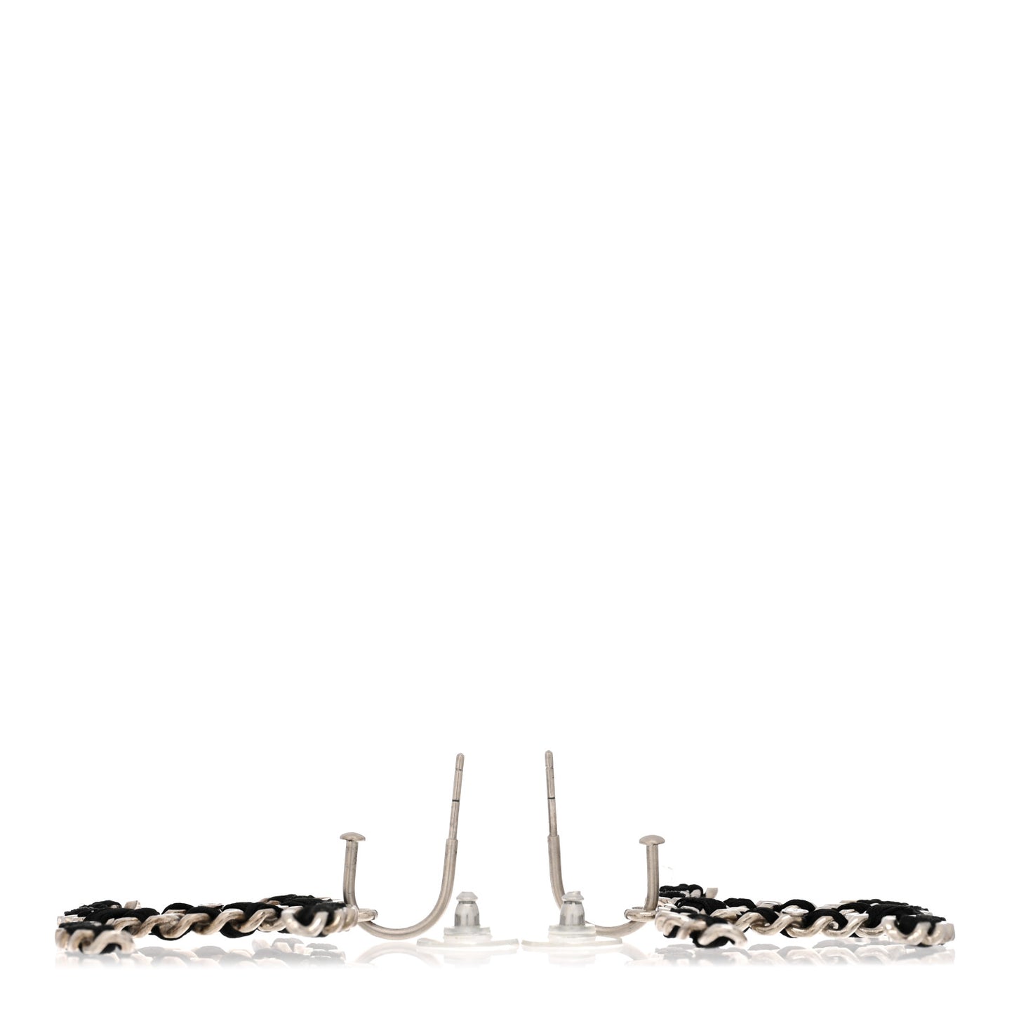 Lambskin CC Chain Drop Earrings Black Silver