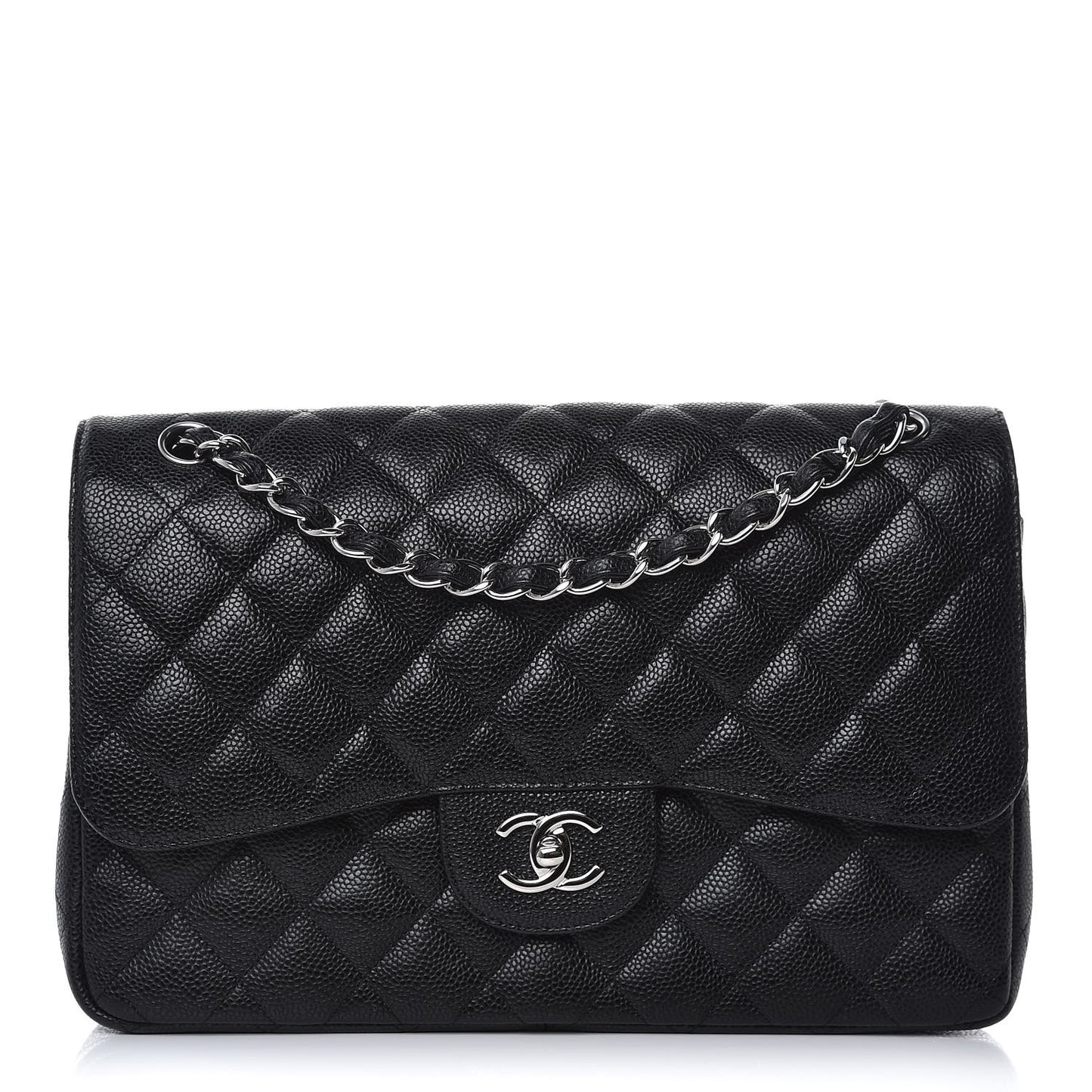 Caviar Quilted Jumbo Double Flap Black