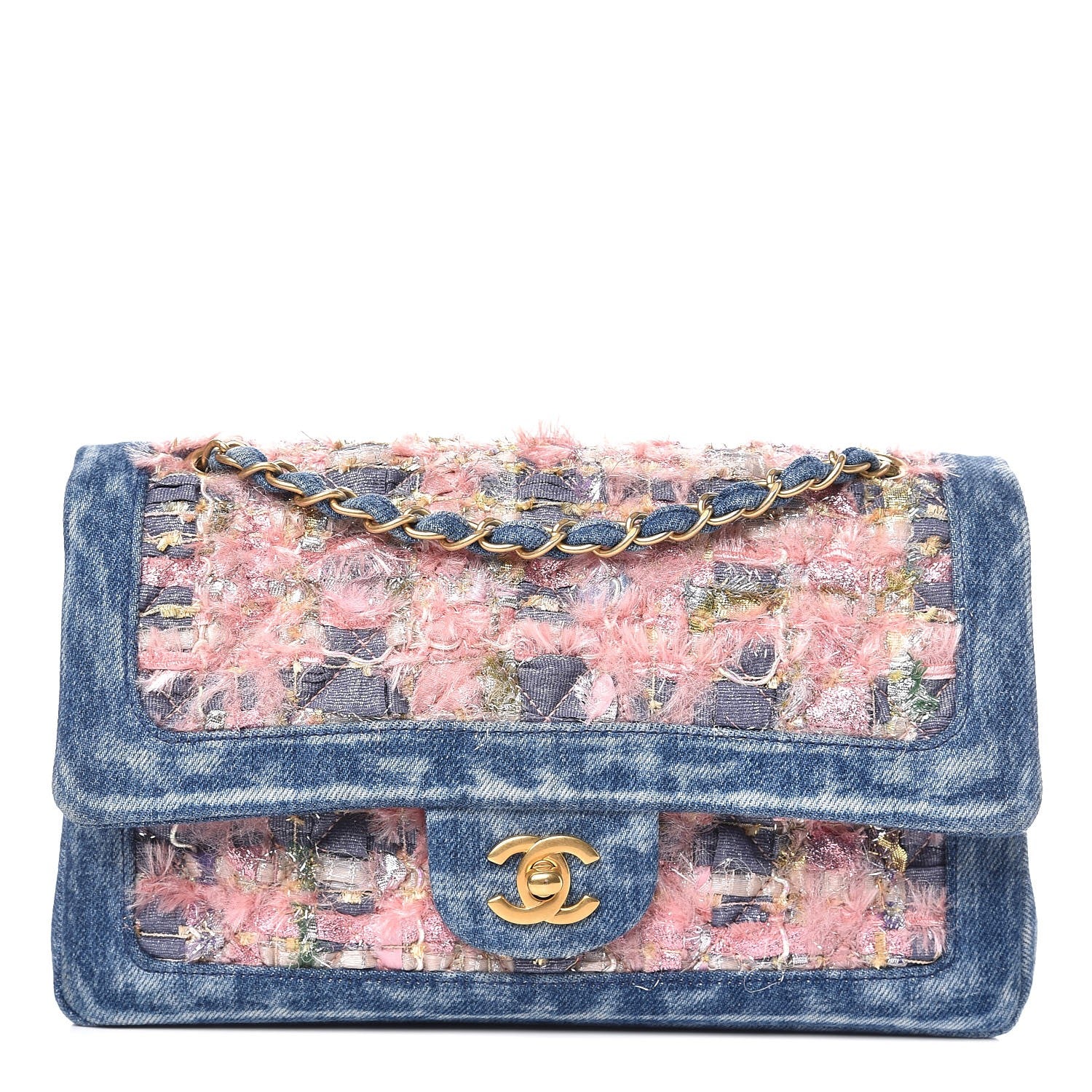 Chanel Denim Tweed Quilted Medium Double Flap Blue 1 of 8