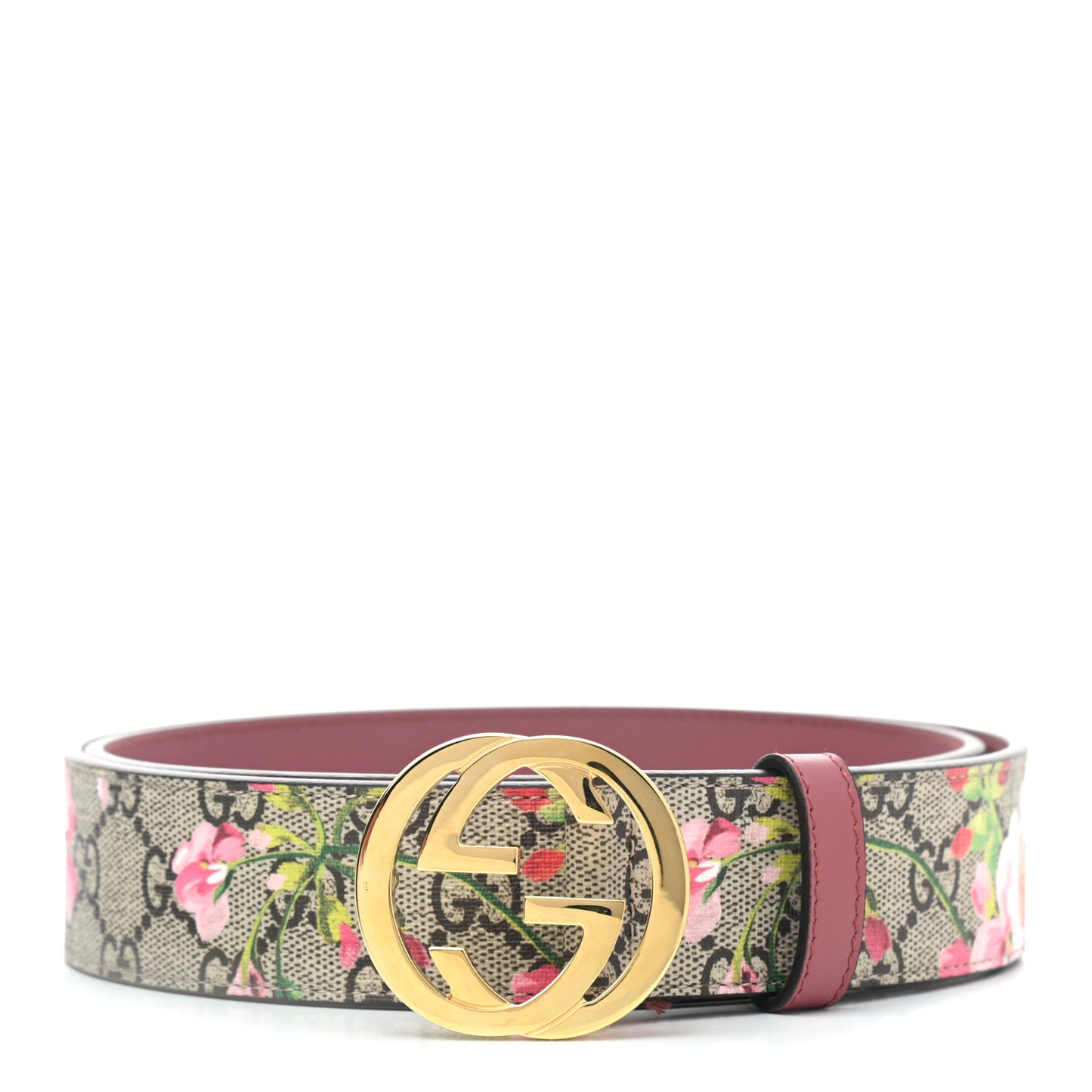 GG Supreme Monogram Blooms Moon Calfskin Interlocking G 37mm Belt 95 38 Beige Ebony Multicolor Dry Rose