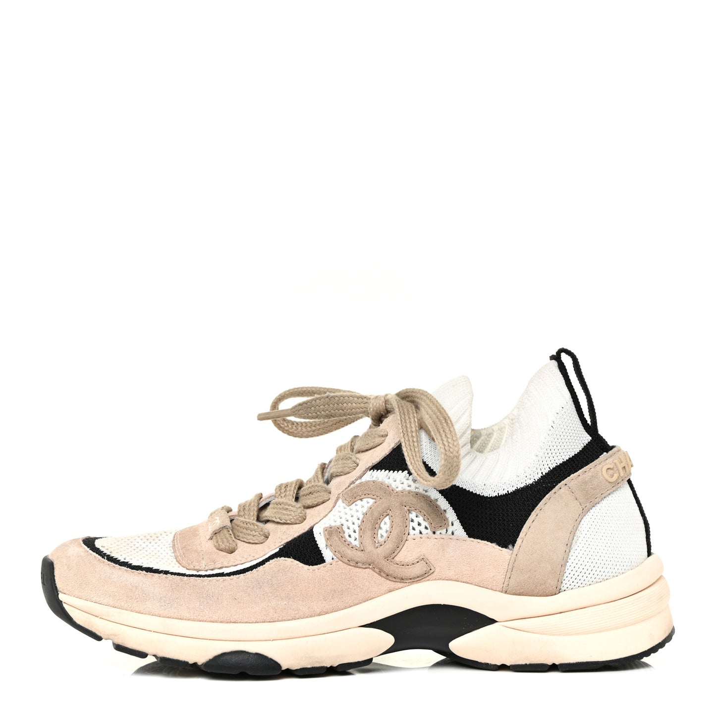 Mesh Suede Fabric Womens CC Sneakers 38 White Ivory Light Beige