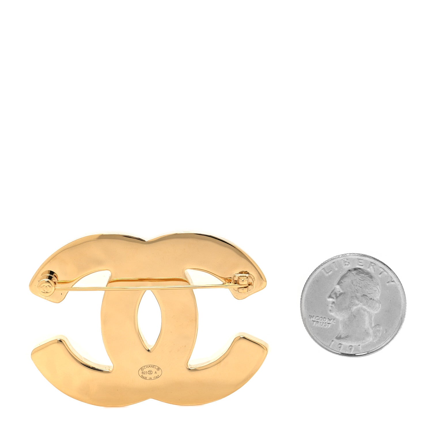Chanel Metal Resin CC Brooch Gold White Gray 2 of 4