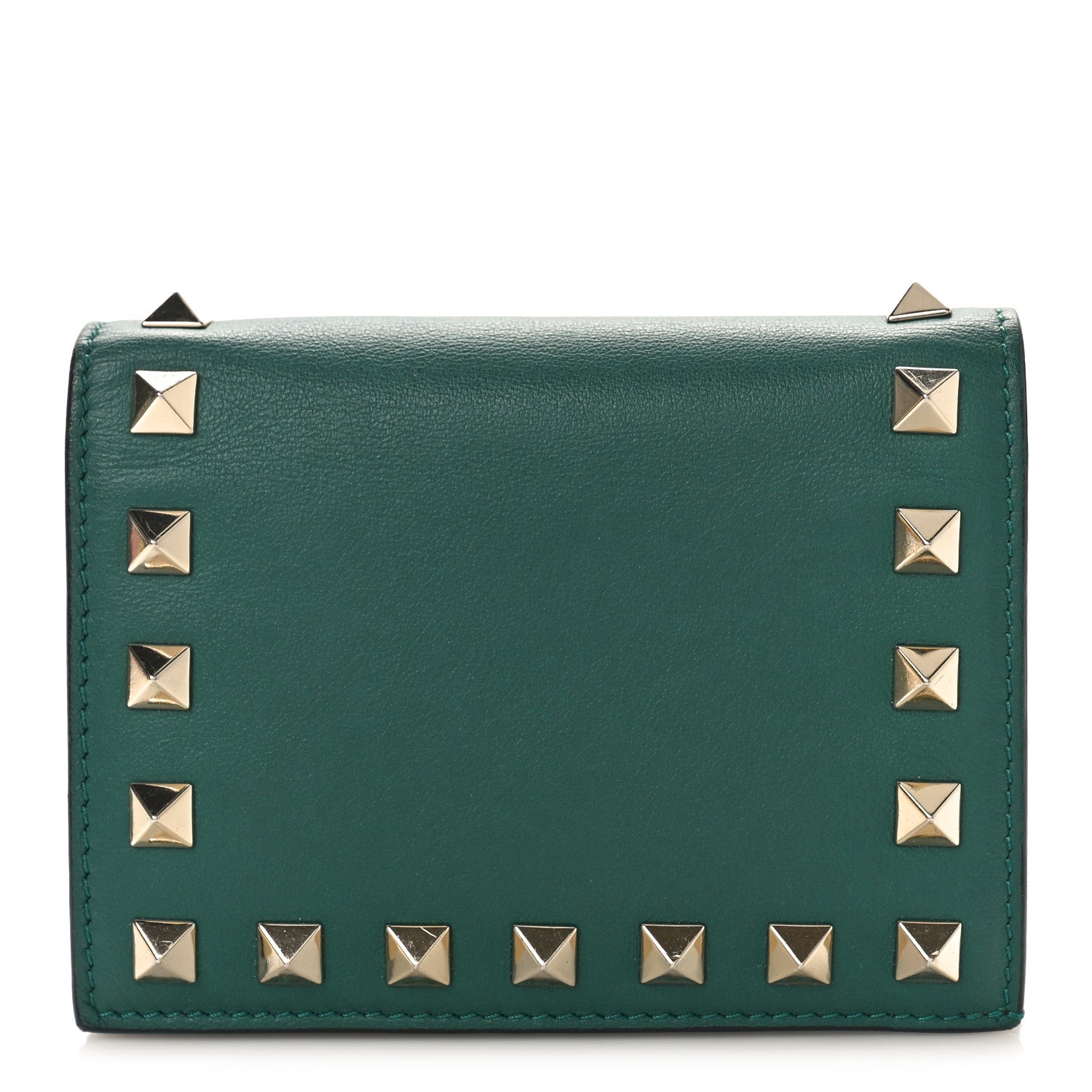 Valentino Garavani Calfskin Rockstud Bi-Fold Card Holder Green 1 of 8
