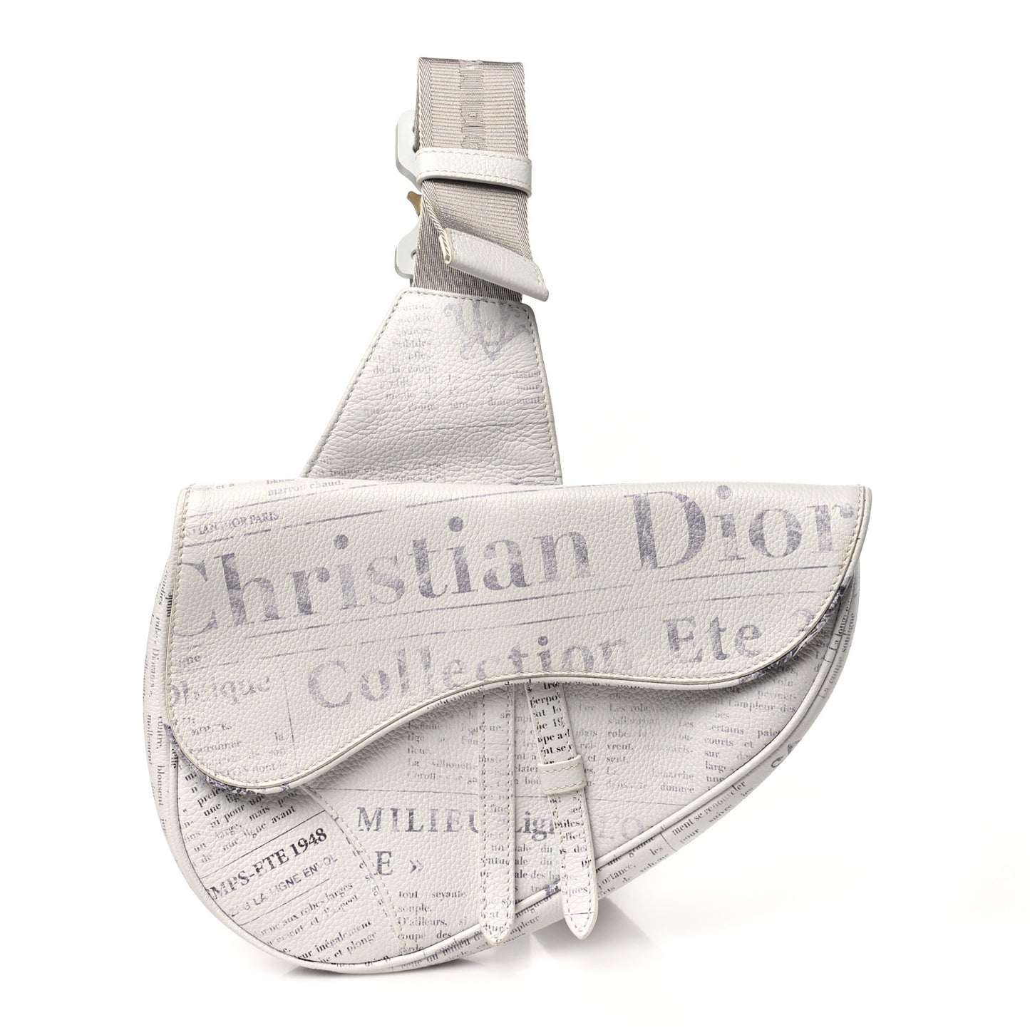 X DANIEL ARSHAM Grained Calfskin Newspaper Print Saddle Bag White
