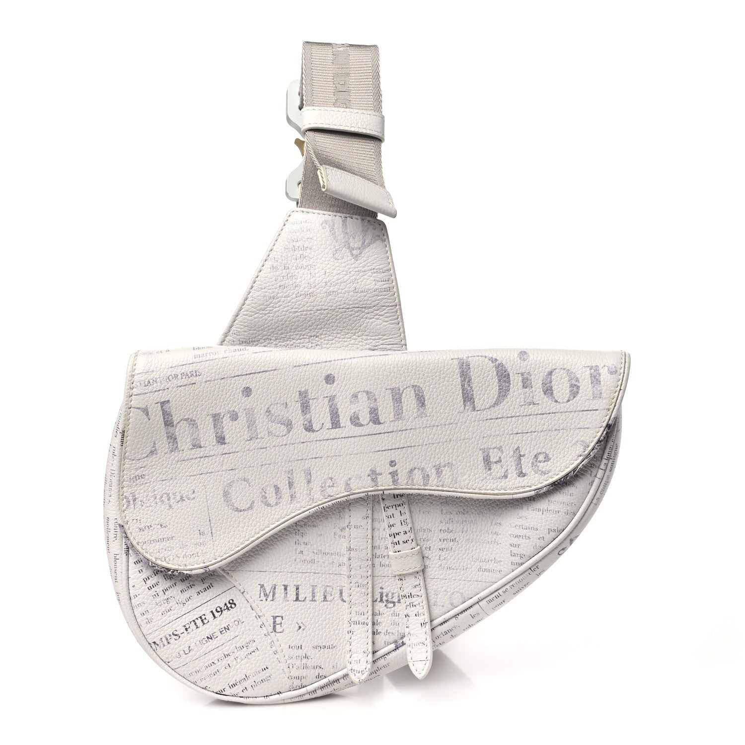 Christian Dior X DANIEL ARSHAM Grained Calfskin Newspaper Print Saddle Bag White 1 of 11