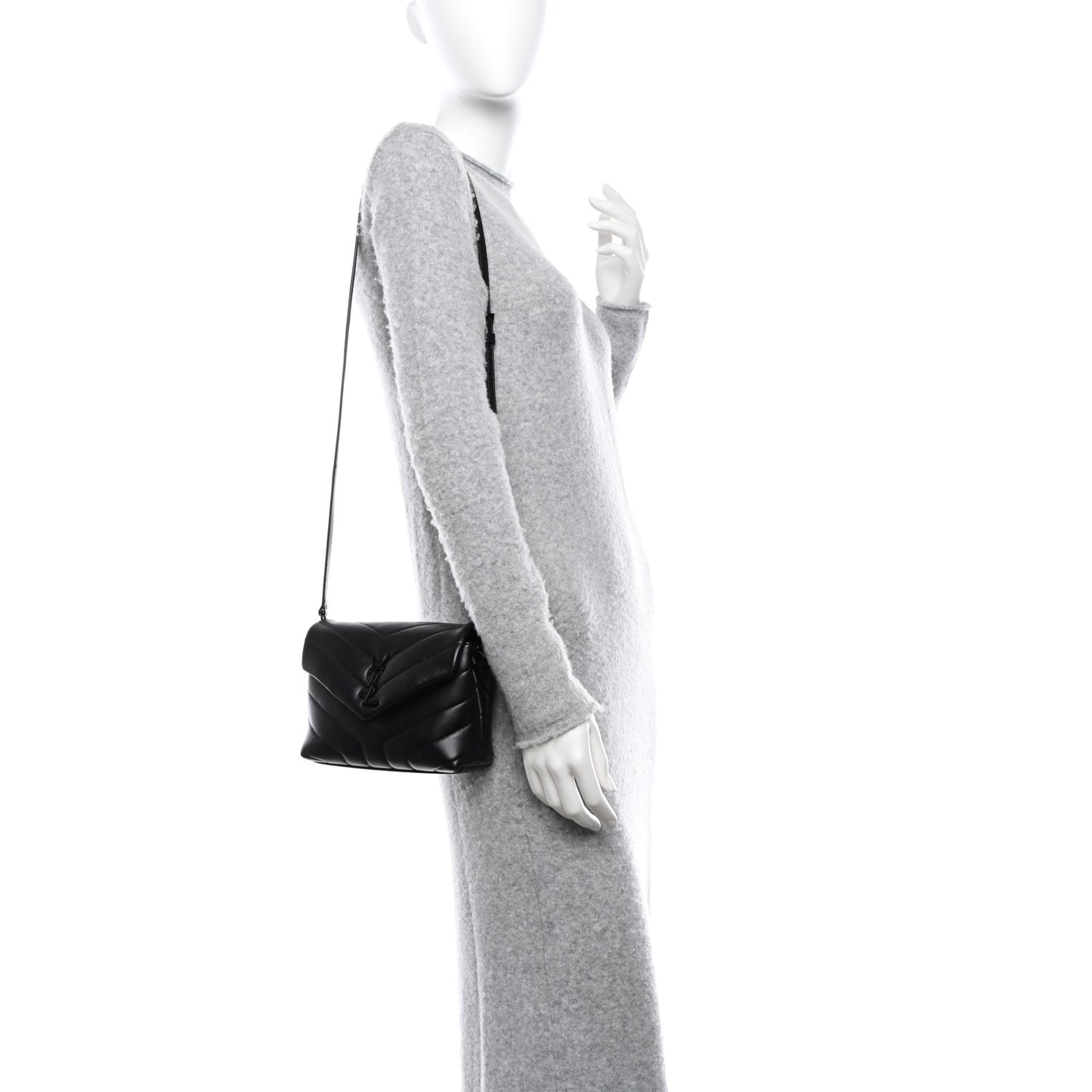 Calfskin Y Quilted Monogram Monochrome Toy Loulou Crossbody Bag Black