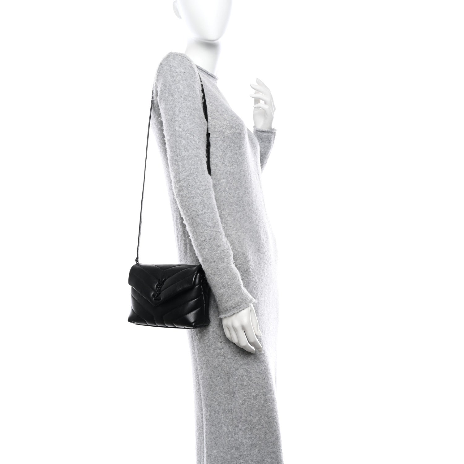 Saint Laurent Calfskin Y Quilted Monogram Monochrome Toy Loulou Crossbody Bag Black 2 of 9